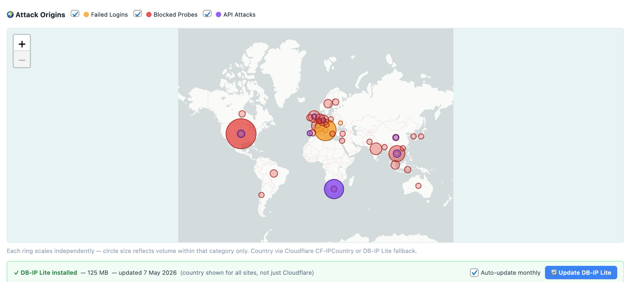 Threat Monitor — attack origins map