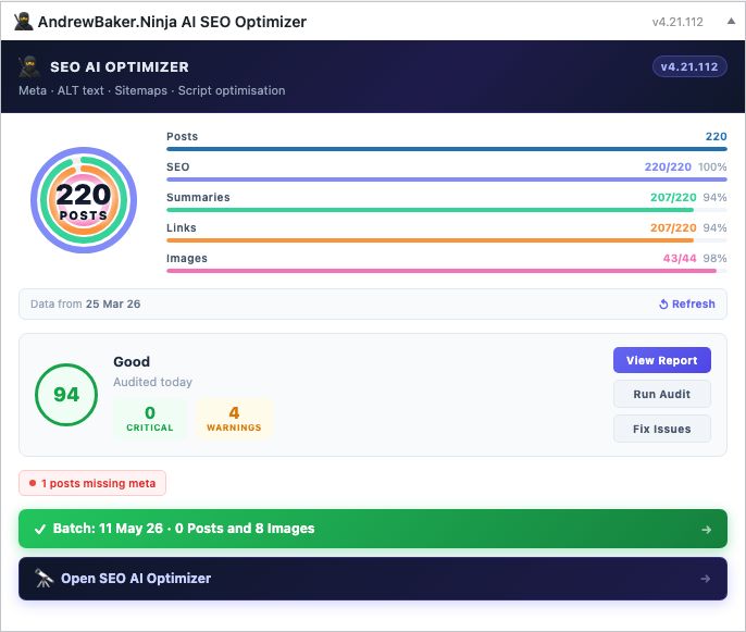 SEO AI — meta description score table